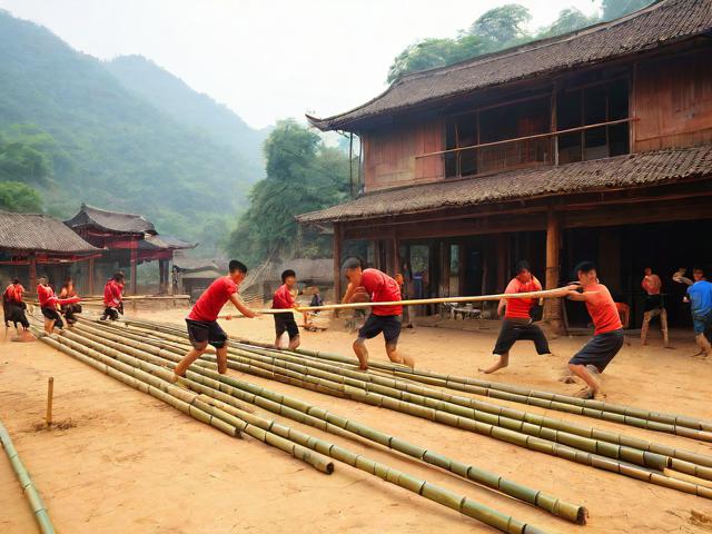 九游体育网站_ 乡村特色竹竿挤拔河，传承传统民俗运动，拔竹竿神器